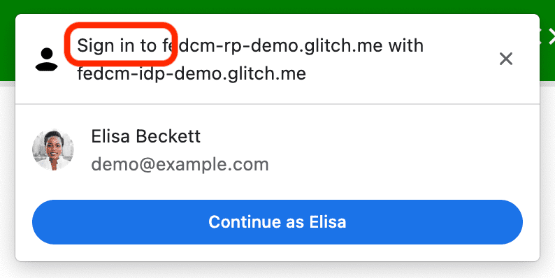 FedCM dialog rendered with 'Sign in to ****'.