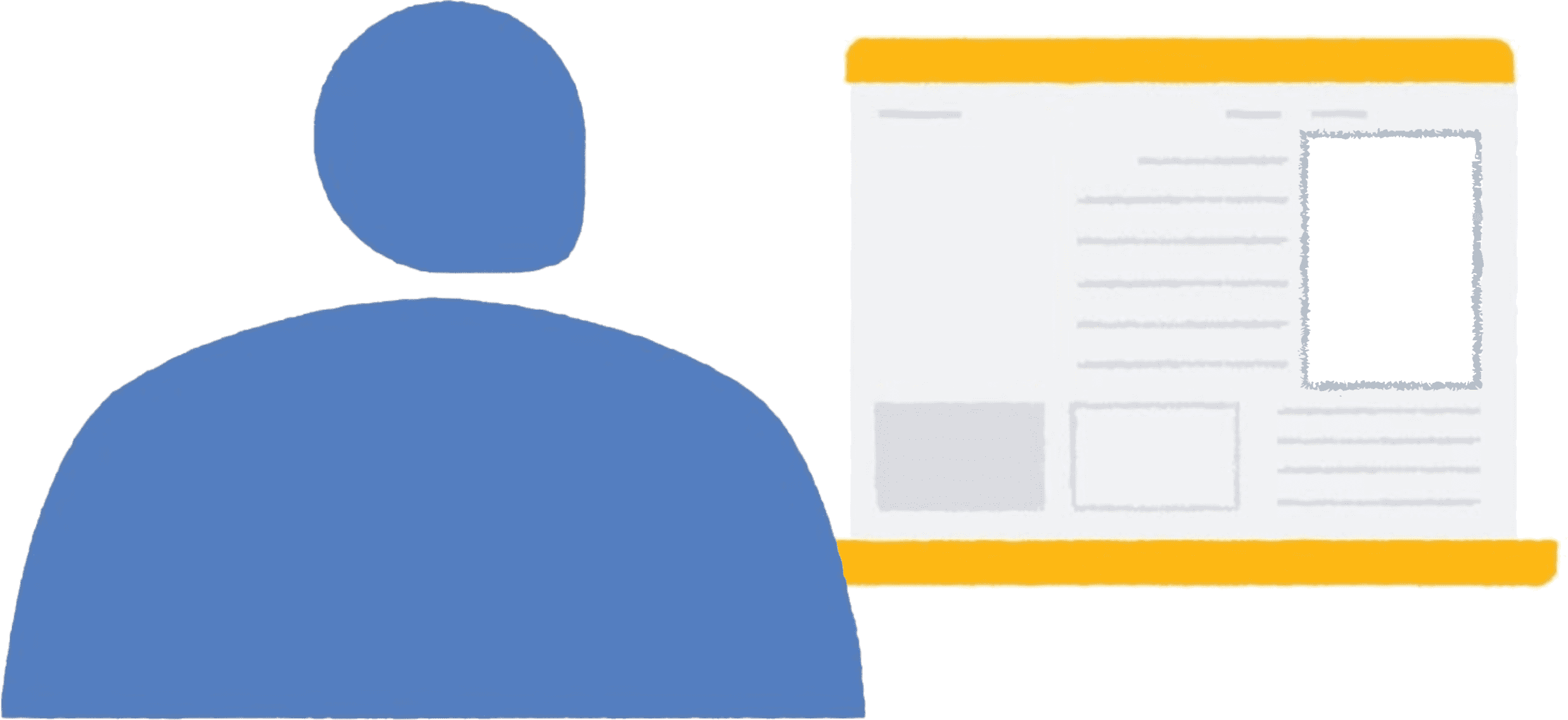 Illustrazione che mostra una persona che visita un sito web di notizie in un browser sul suo laptop. Il sito
  ha uno spazio annuncio vuoto.