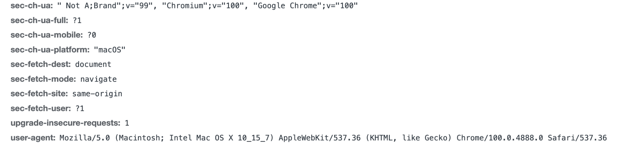 ส่วนหัวคำขอที่ตามมาซึ่งมีสตริง User-Agent แบบเต็ม