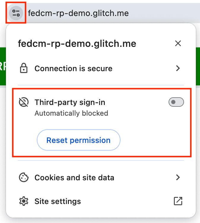 Attiva FedCM nella barra degli URL attivando l&#39;accesso di terze parti.